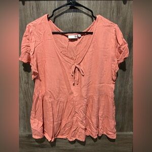 SO Pink Tie Front Relaxed Blouse Short Sleeve